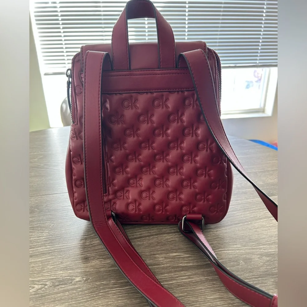 Calvin Klein Red Embossed Backpack - Picture 3 of 8
